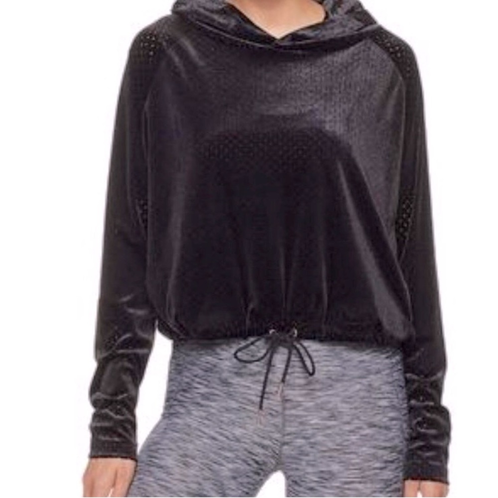 Onzie Velour Perforated Active Hoodie Pullover Black Sz M/L